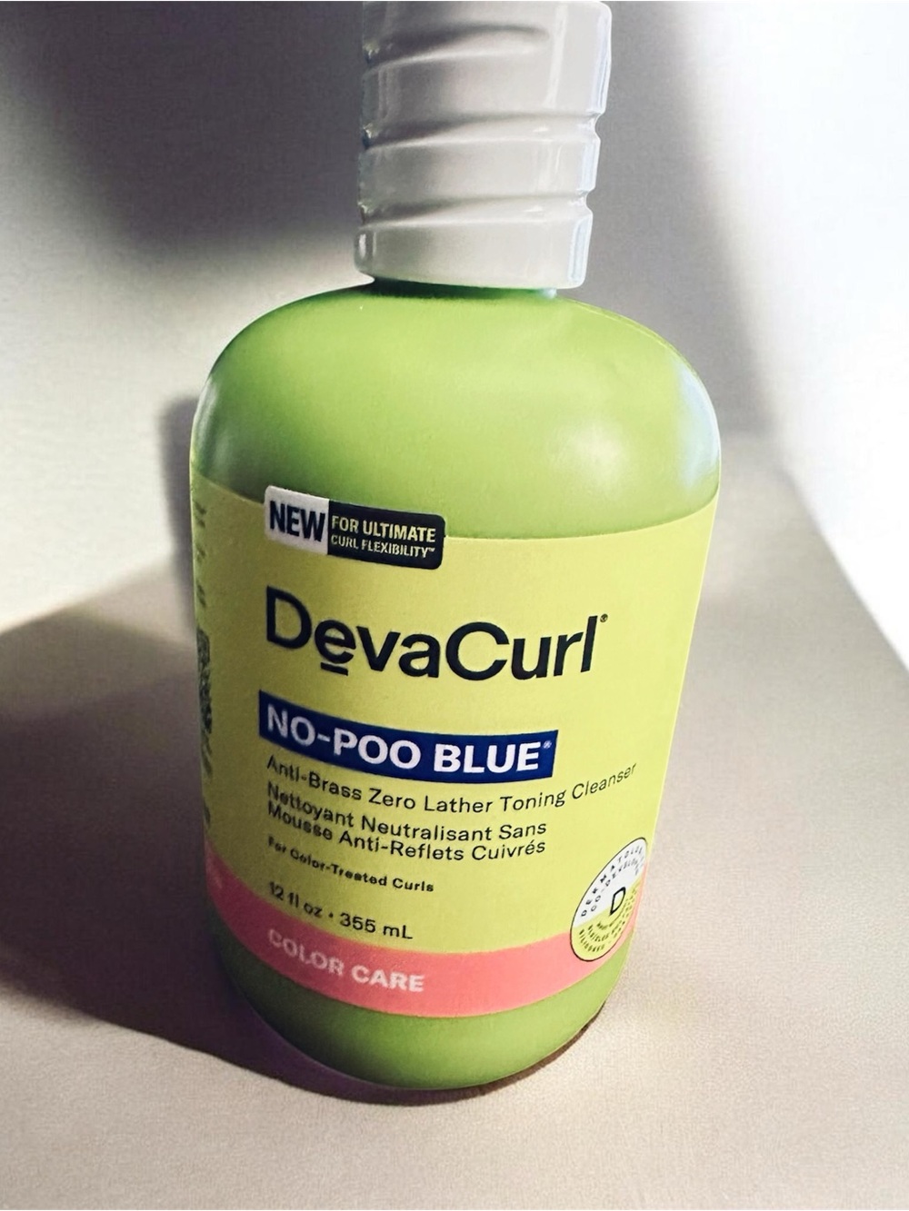 DevaCurl No-Poo Blue Toning Cleanser Bottle - Green & Pink